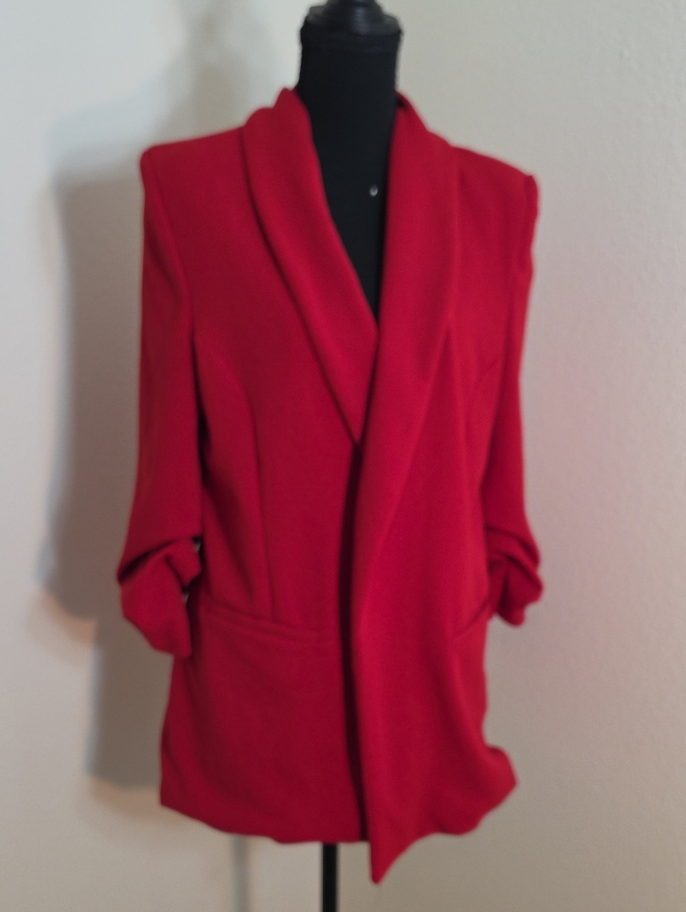 Open-Front Red Shawl-Collar Blazer